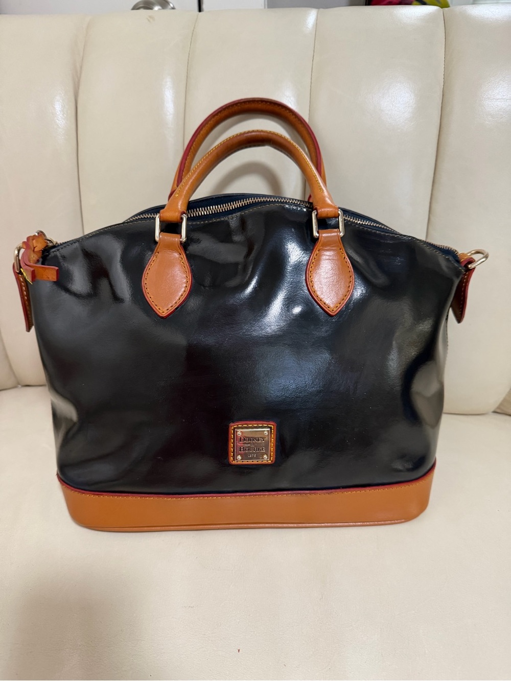 Classic Black and Tan Leather Satchel - Men Bags